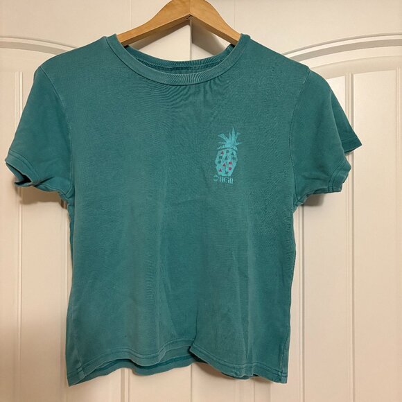 O'Neill Crop Top Medium Green Pineapple Graphic Short Sleeve 100% Cotton - Picture 1 of 3